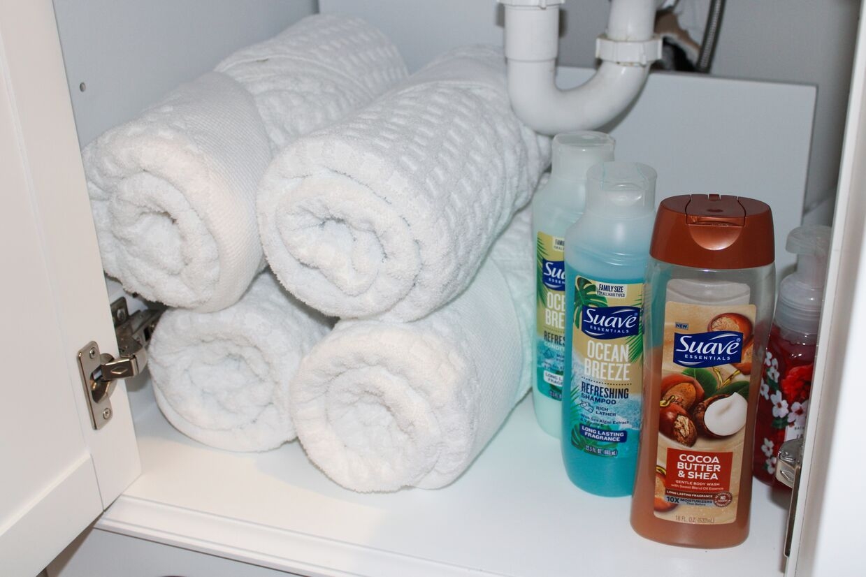 Bath towels with starter toiletries and toilet paper are provided to help you settle in comfortably.